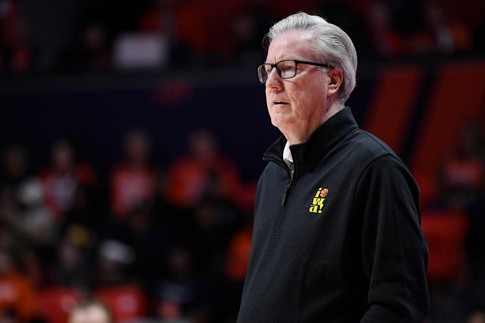 CHAMPAIGN, IL - FEBRUARY 25: Iowa Hawkeyes Head Coach Fran McCaffery looks on during the college basketball game between the Iowa Hawkeyes and the Illinois Fighting Illini on February 25, 2025, at the State Farm Center in Champaign, Illinois. (Photo by Michael Allio/Icon Sportswire via Getty Images)