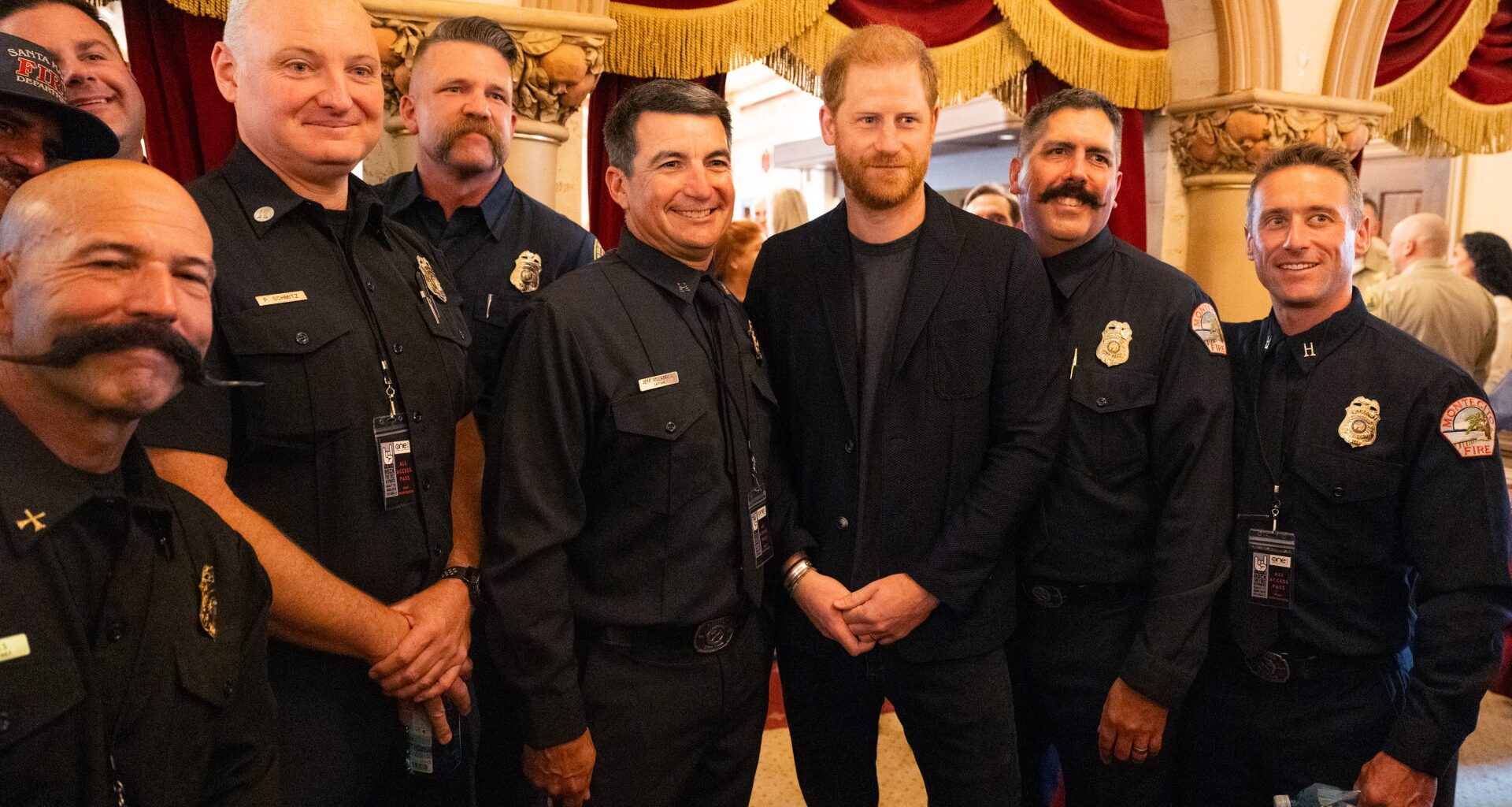 Prince Harry meets heroes who battled the LA wildfires including firefighters, police & paramedics