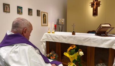 Pope Francis concelebrates Mass in the private chapel of Gemelli Hospital