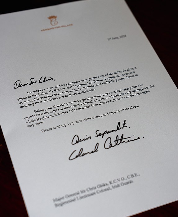 The Irish Guards were deeply touched to receive a letter from our Colonel, Her Royal Highness, The Princess of Wales this morning.We continue to wish Her Royal Highness well in her recovery and send Her our very best wishes.Quis Separabit@KensingtonRoyal @ArmyInLondon