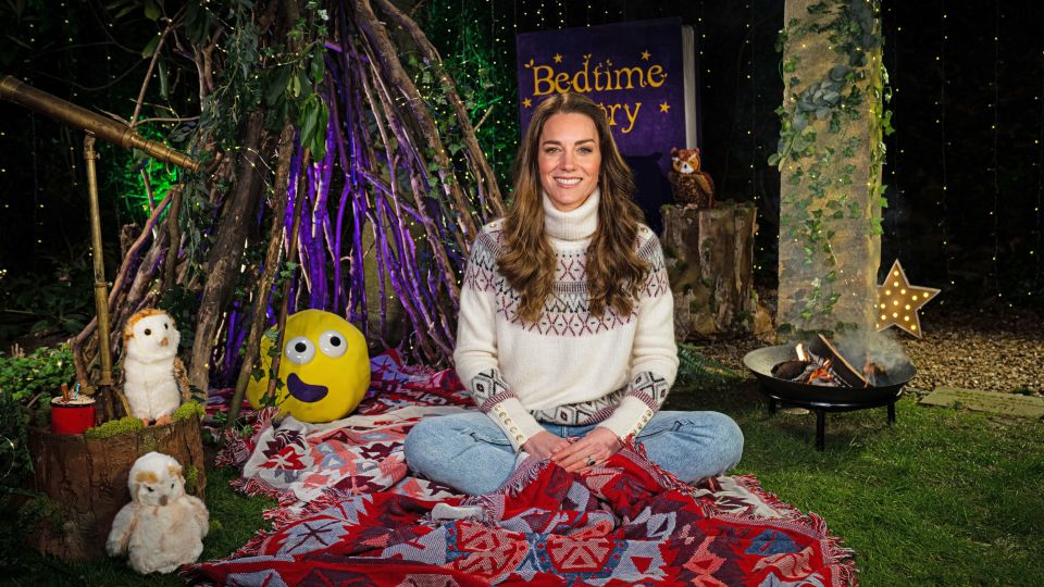 The Duchess of Cambridge reading a bedtime story for Children's Mental Health Week.