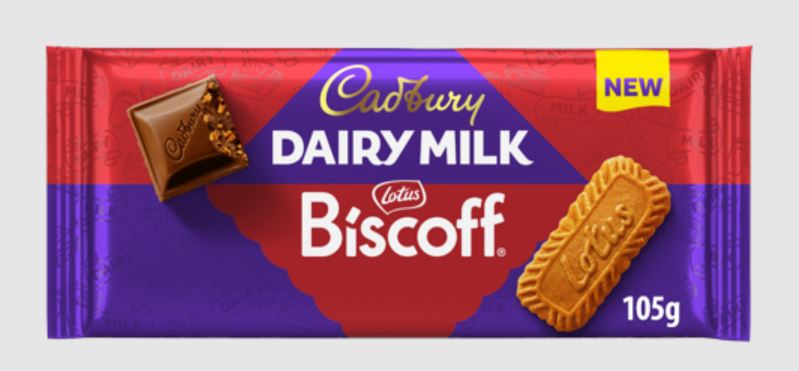 Cadbury Dairy Milk Biscoff 105g chocolate bar.