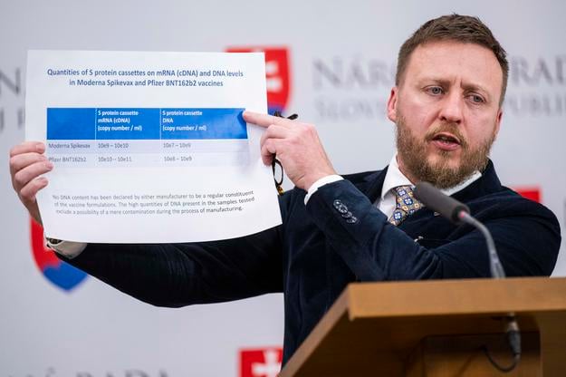 Coronavirus pandemic investigator and MP Peter Kotlár (SNS) at a press conference on the results of an analysis of Covid-19 vaccine batches used in Slovakia on March 13, 2025, in Bratislava.