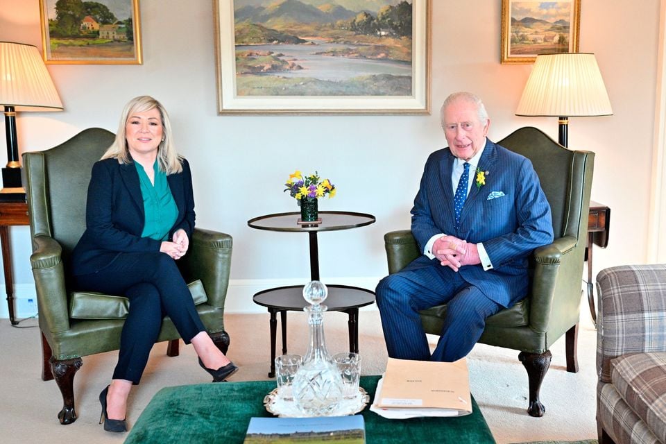 King Charles also met with First Minister Michelle O'Neill at Hillsborough Castle. Pic: Samir Hussein/PA Wire