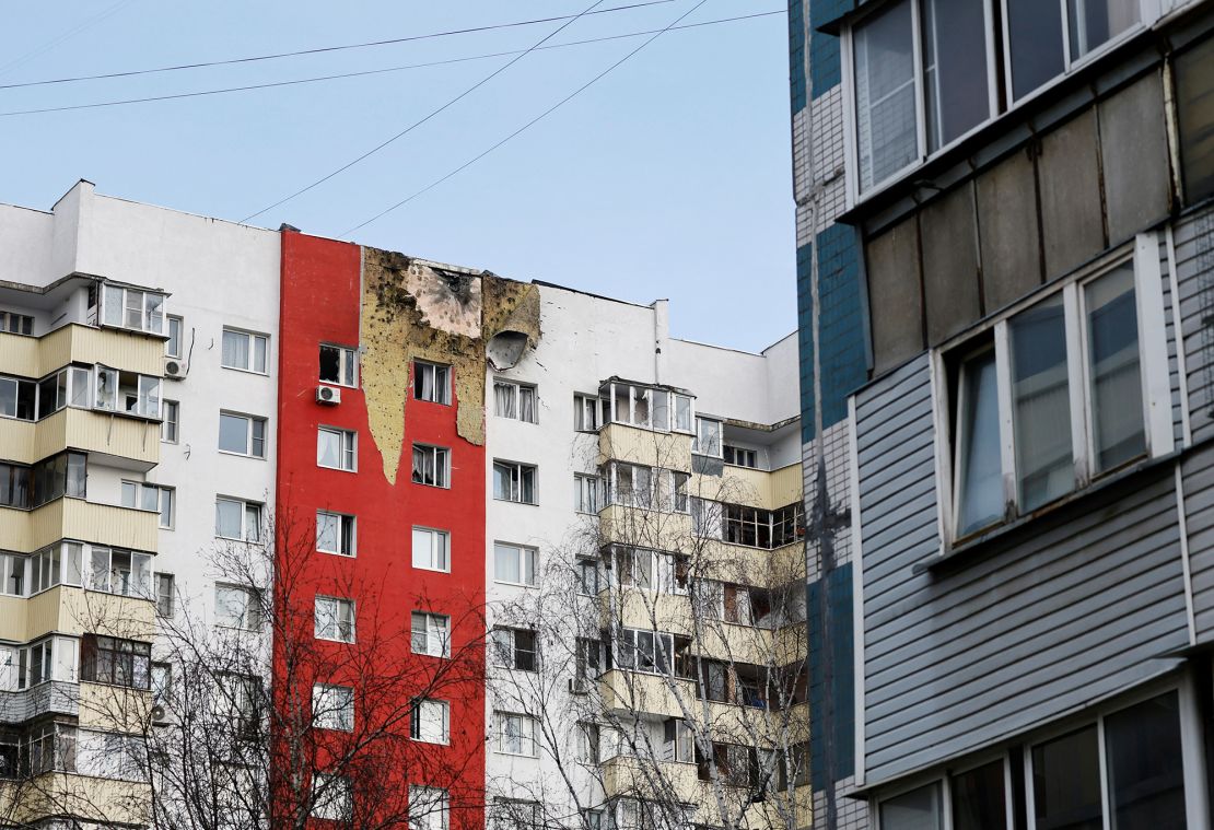 A multi-story residential building damaged in a Ukrainian drone attack on Moscow, according to local authorities on March 11, 2025.