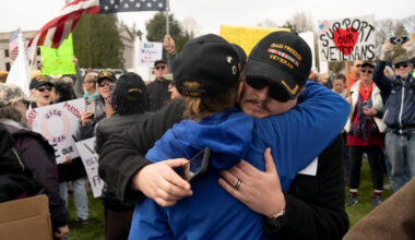 Veterans protest at the Washington state capitol in Olympia