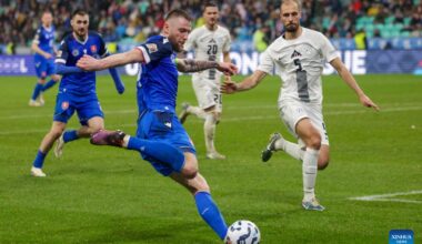 UEFA Nations League B play-offs 2nd leg football match: Slovenia vs. Slovakia-Xinhua