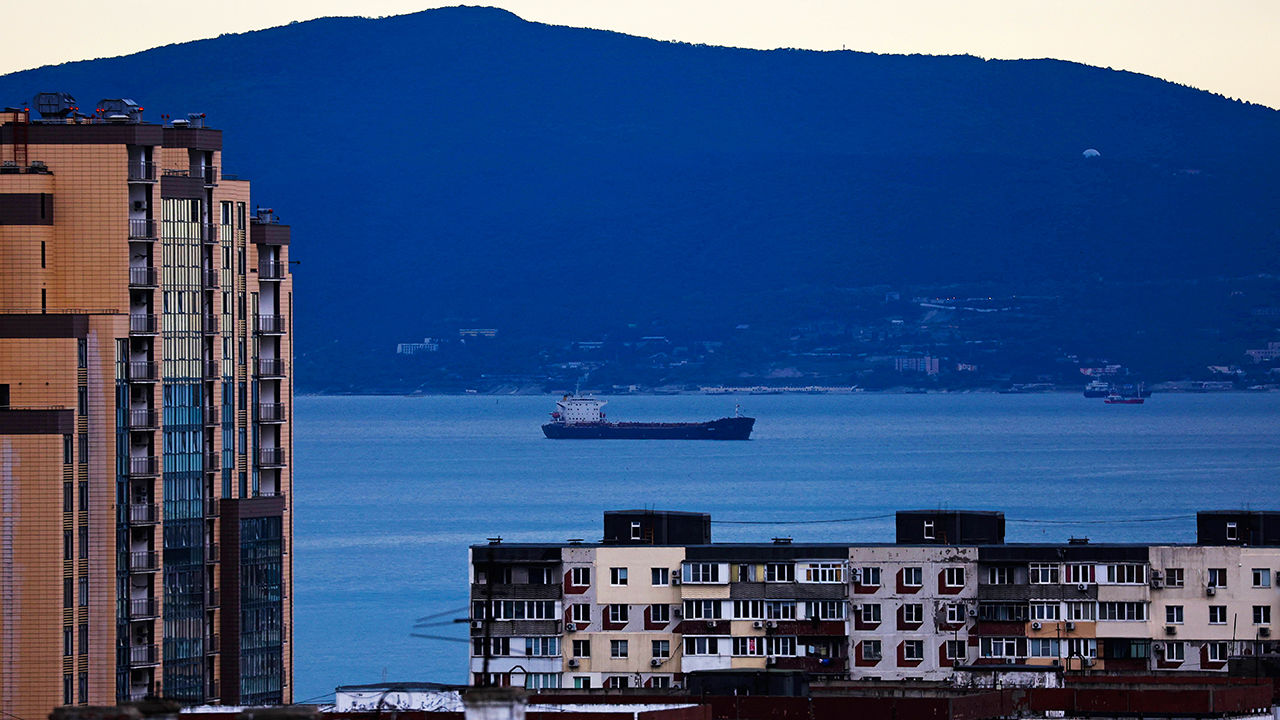 Apartments buildings in front of Tsemes Bay in Novorossiysk, Russia