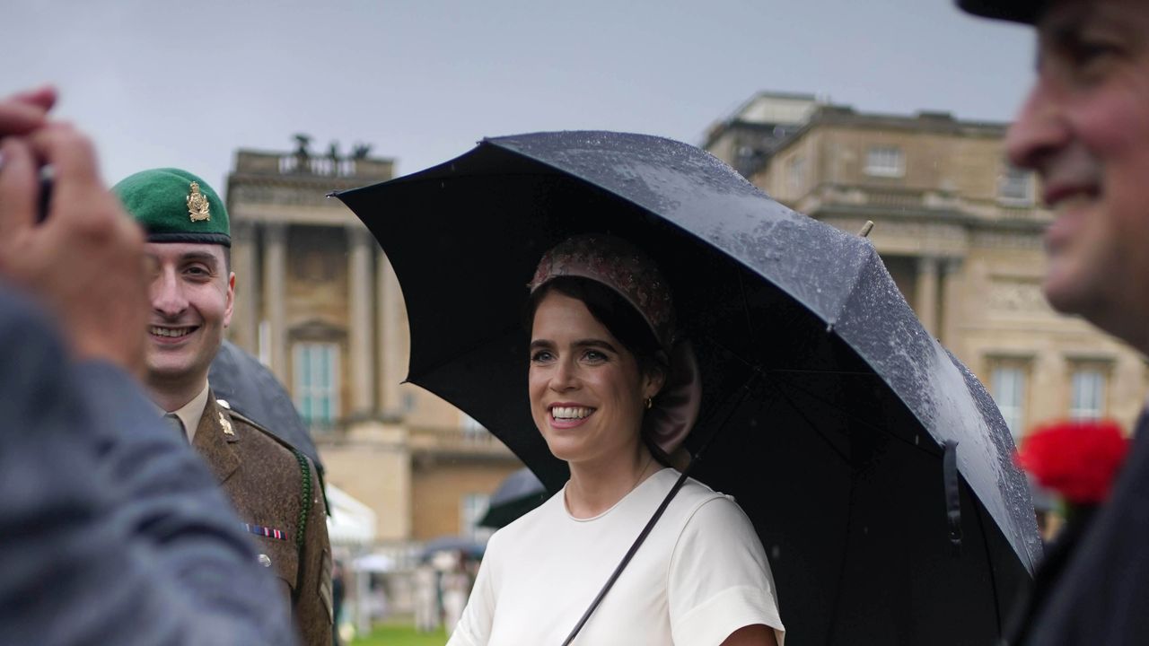 Princess Eugenie says she will support her family 'come rain or shine' after attending Buckingham Palace Garden Party with Prince William