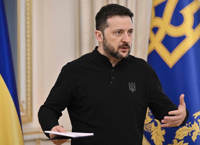 Ukrainian president Volodymyr Zelensky at a press conference in Kyiv, March 28, 2025.