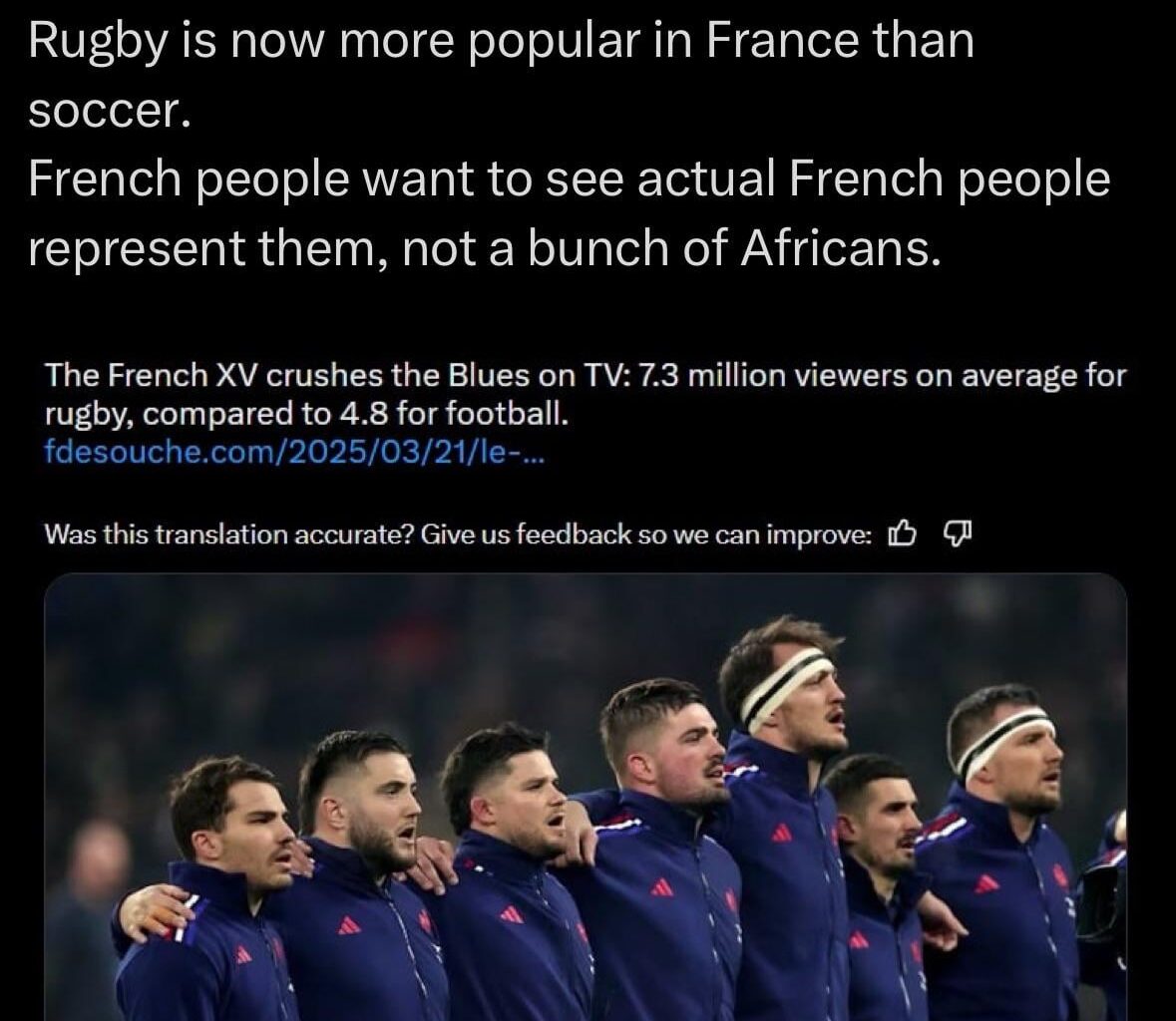 Ignore the racist part. Is it true the French and becoming English?