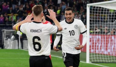 Der Blick von Jamal Musiala (r.) nach der Ecke von Joshua Kimmich sagt alles.