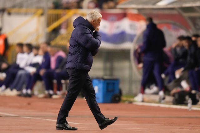 France’s coach Didier Deschamps turns away from the pitch during the loss to Croatia