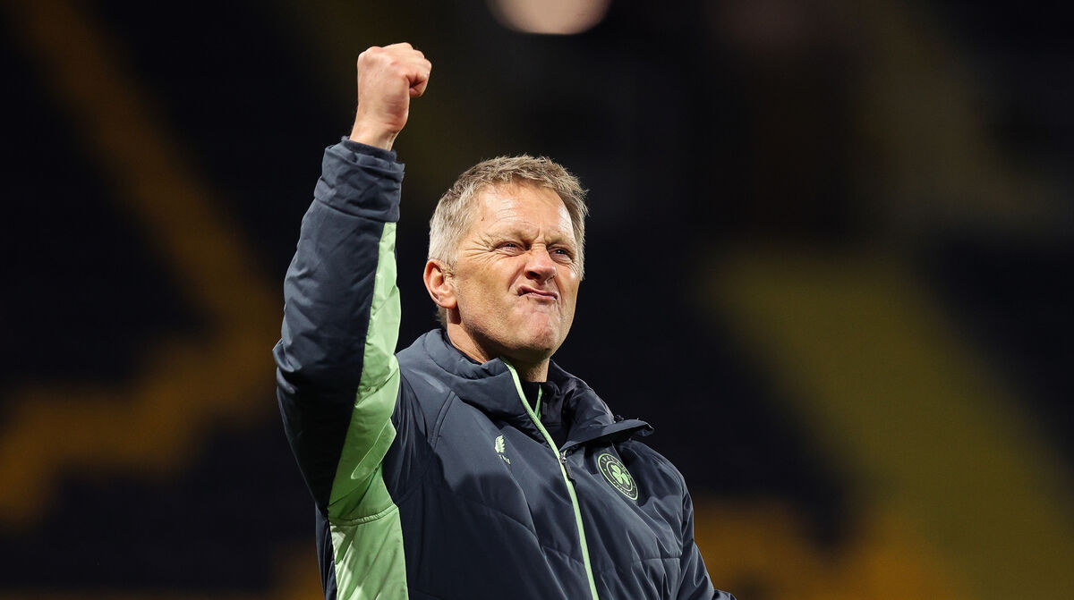 Ireland head coach Heimir Hallgrímsson celebrates after the game. Picture: INPHO/Ryan Byrne