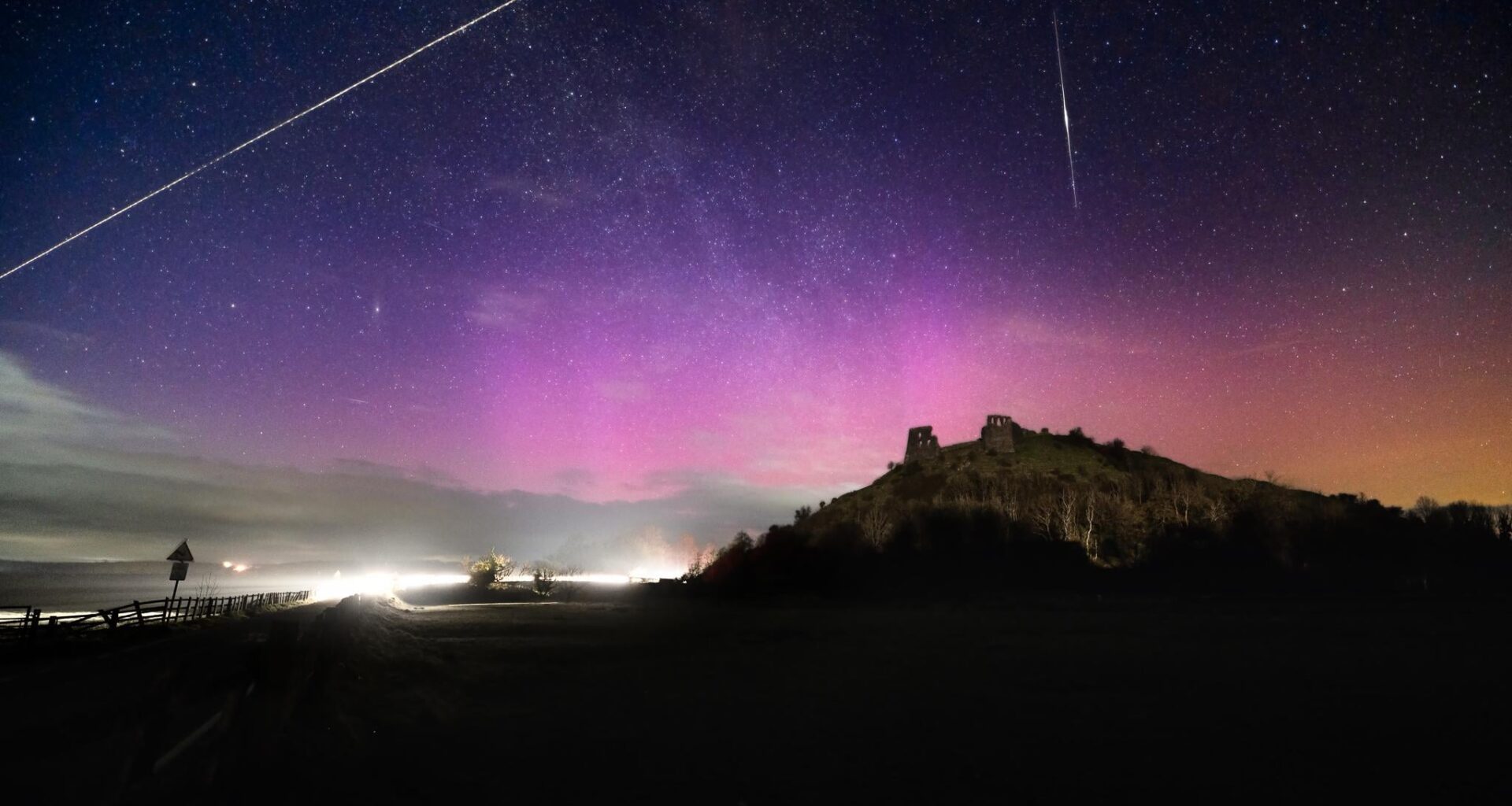 A faint northern lights display tonight at Dryslwyn Castle