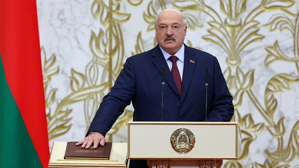 Belarusian President Alexander Lukashenko takes his oath of office during his inauguration ceremony at the Palace of the Independence in Minsk, 25 March, 2025