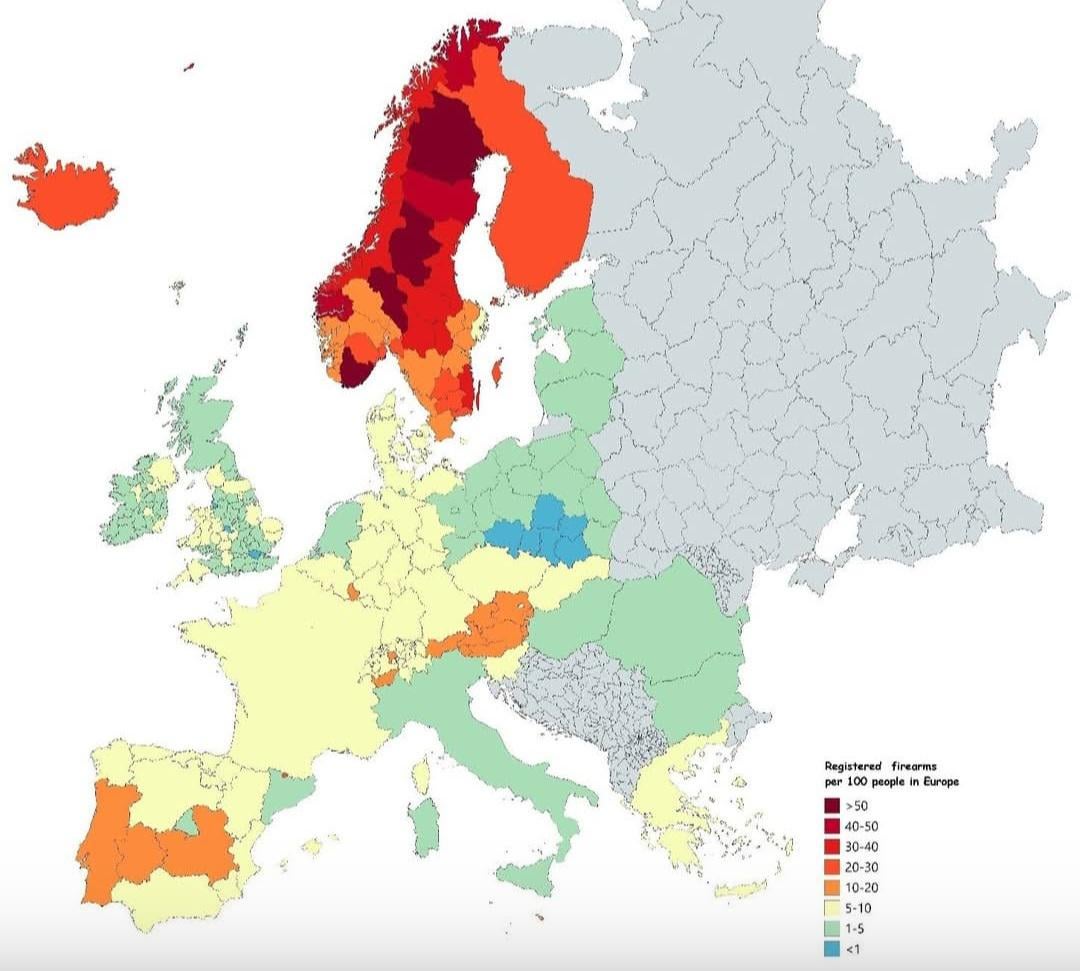 Mapping Registered Firearms per 100 People in Europe