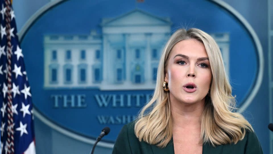 White House press secretary Karoline Leavitt speaks during the daily briefing in the Brady Briefing Room of the White House in Washington, DC, on March 26. - Mandel Ngan/AFP/Getty Images