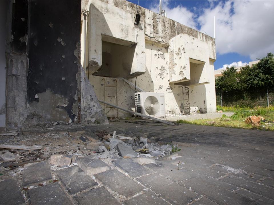 Damage and crater left by a Hezbollah drone attack at the community centre in Arab al-Aramshe, in northern Israel, on Thursday, March 20, 2025. (Bryan Passifiume/Postmedia Network)