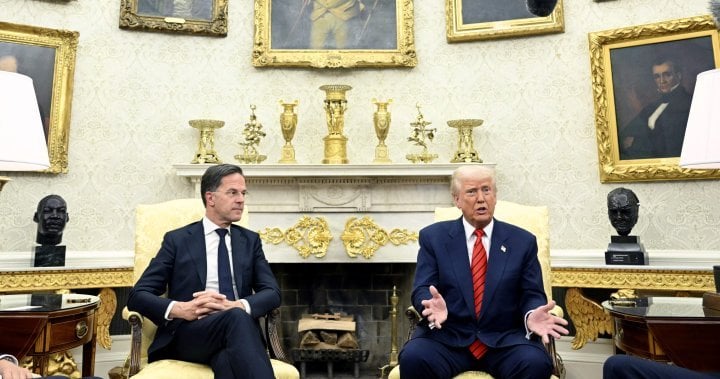 Trump threatens to acquire Canada, Greenland while next to NATO chief