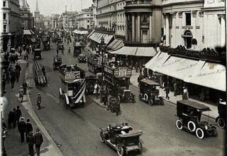 Regent St, 1920s; Hyde Park Corner, 1960s.