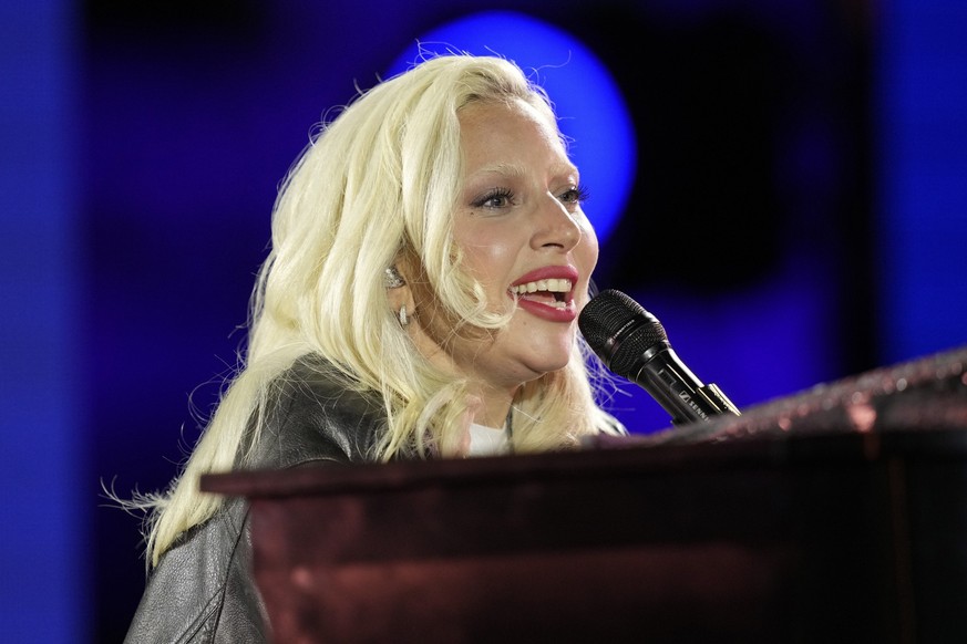 Lady Gaga performs during a campaign rally for Democratic presidential nominee Vice President Kamala Harris outside the Philadelphia Museum of Art, Monday, Nov. 4, 2024, in Philadelphia. (AP Photo/Mat ...