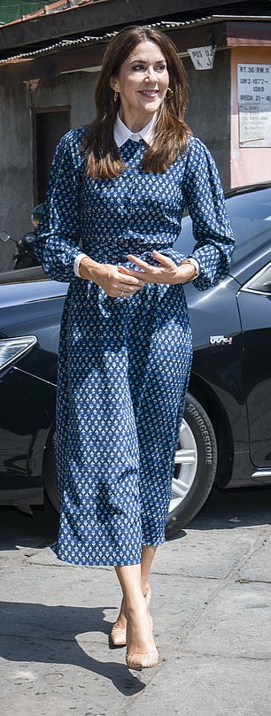 She wore the Beulah 'Shalini' geo print shirt dress in 2019