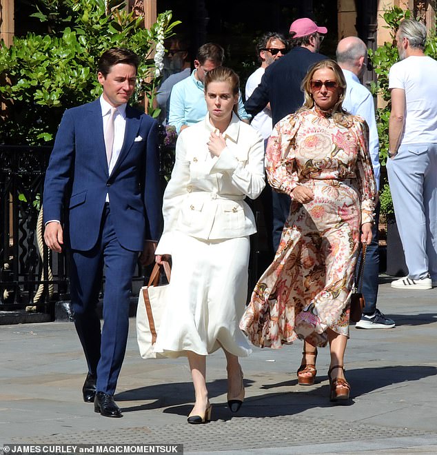 Meanwhile Beatrice, 35, opted for a cream linen dress by Self-Portrait