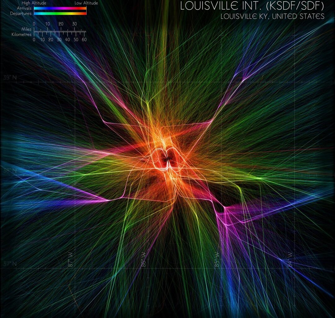 I rendered arrival and departure traffic from Louisville International Airport [OC]