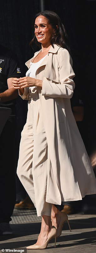 In contrast, Meghan Markle who dresses, almost exclusively, in shades of beige, camel and white