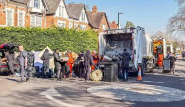 Moment desperate Birmingham residents swarm bin lorry in bid to offload rotting waste amid strikes