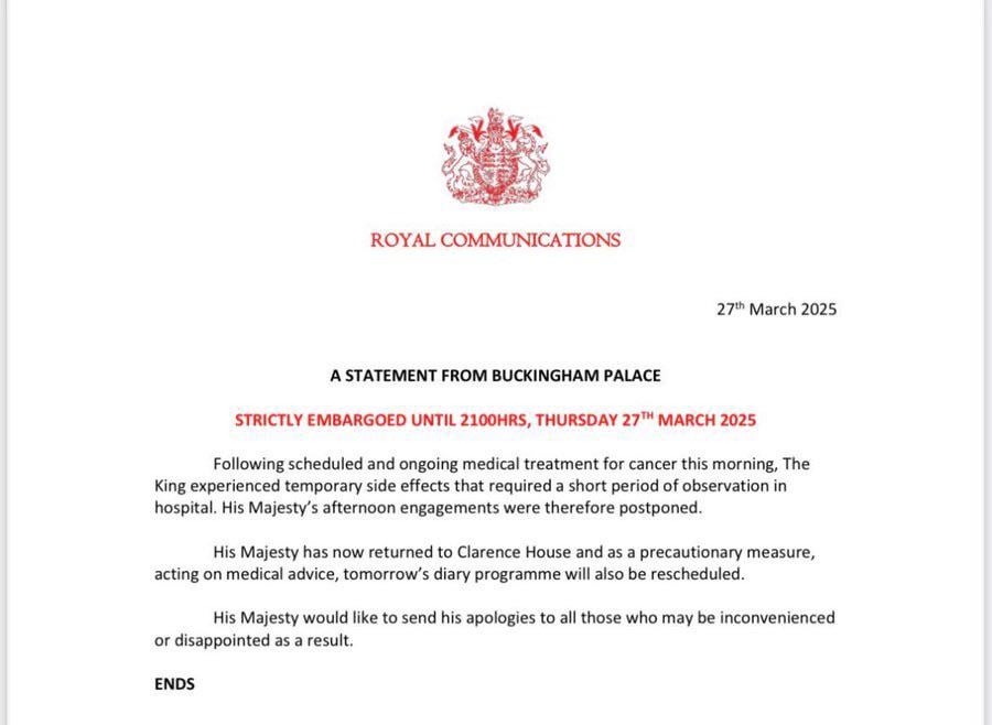 King Charles Admitted to the Hospital