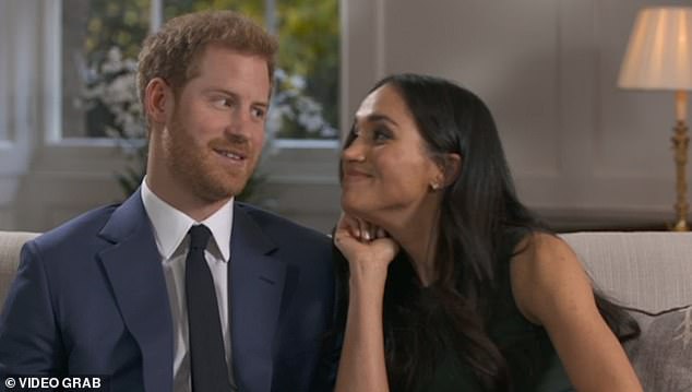 One image from the engagement interview shows Meghan boldly leaning into Harry's space