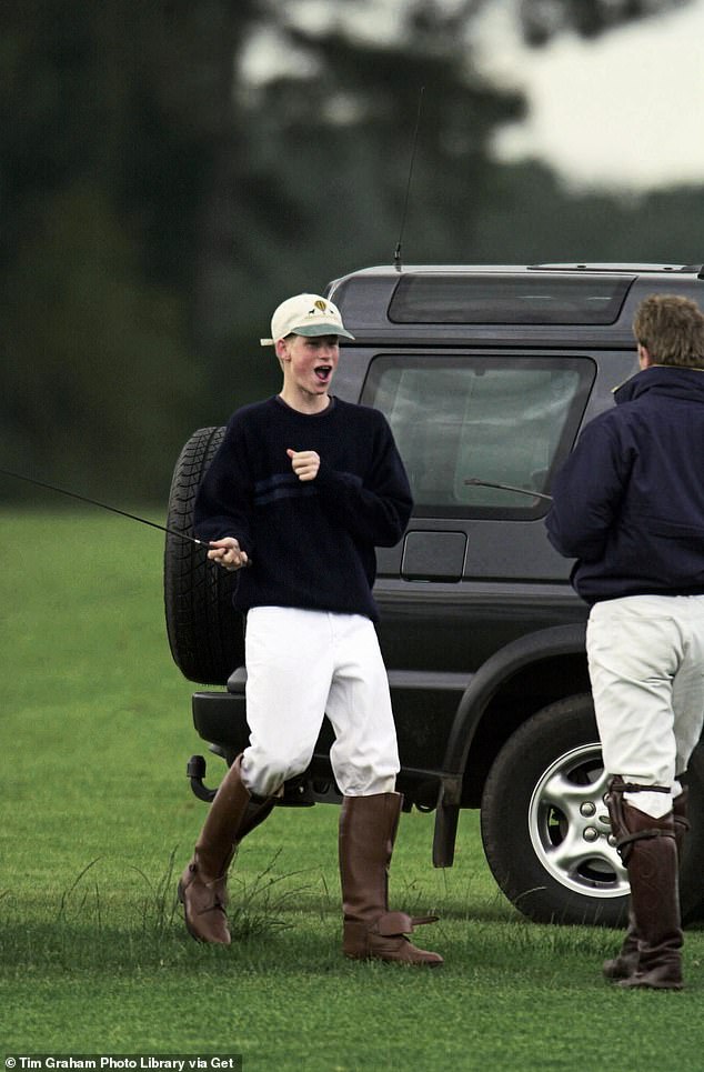 Prince Harry plays with a whip while at The Beaufort Polo Club in 2008