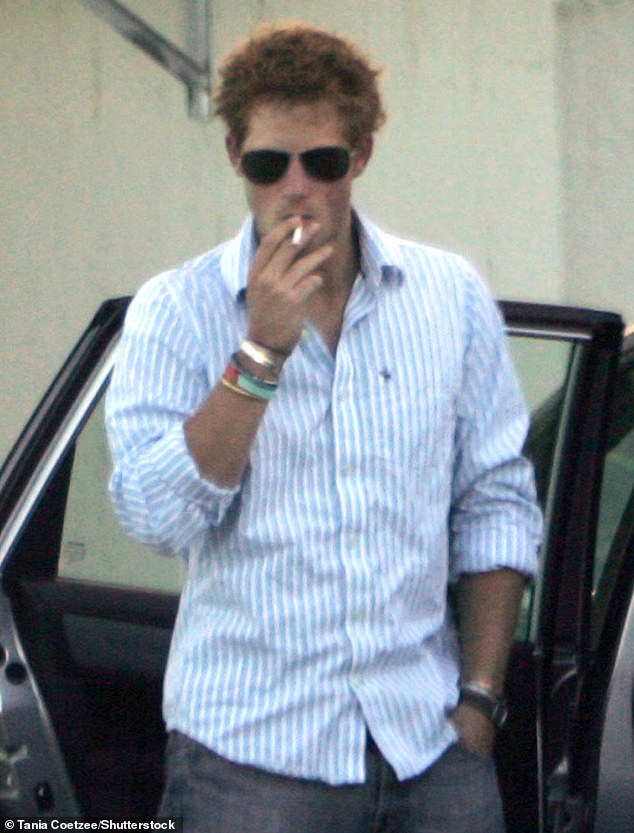 Prince Harry lights up a cigarette in Cape Town, South Africa, in 2008