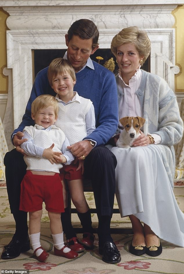 In recent years, the King's private character has come under fire from the disillusioned Harry. Charles and Diana are pictured at home in Kensington Palace with William and Harry in 1986