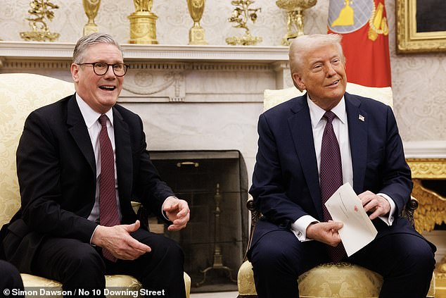 Last night Sir Keir talked with both leaders following the clash - just a day after he met with Trump to lavish praise on the US president's efforts to secure a peace deal. Pictured: During a joint press conference on Thursday