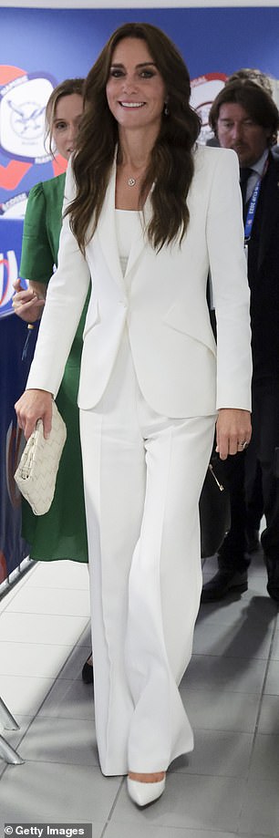 Kate turned to her Alexander McQueen trouser suit for the 2023 Rugby World Cup, recycling the look from the 2022 Commonwealth Games