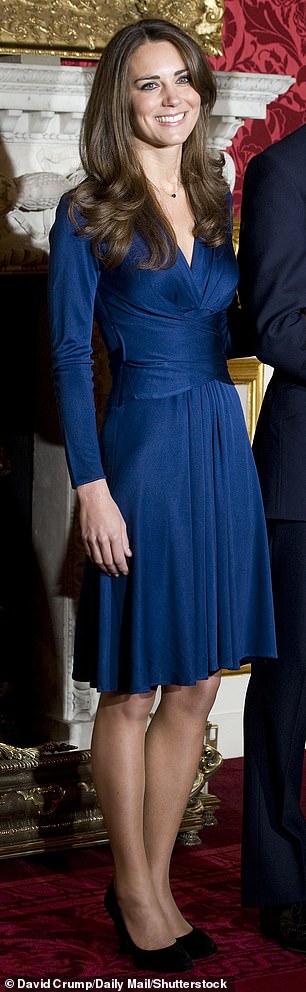 Kate wore a royal blue Issa dress to announce her engagement to Prince William in 2010