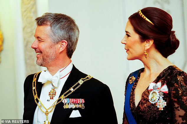 The Danish royal couple were all smiles on Tuesday evening