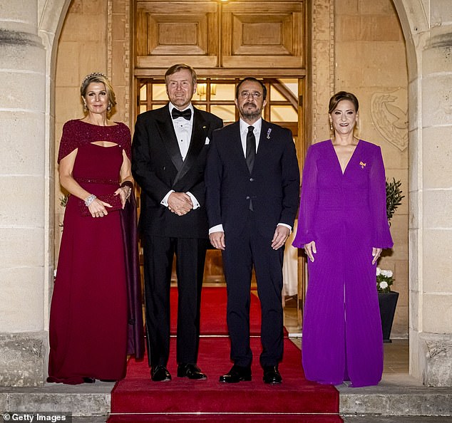The Dutch royals were hosted at the Presidential Palace in Nicosia by President Nikos Christodoulides (second from right) and first lady Philippa Karsera (right)
