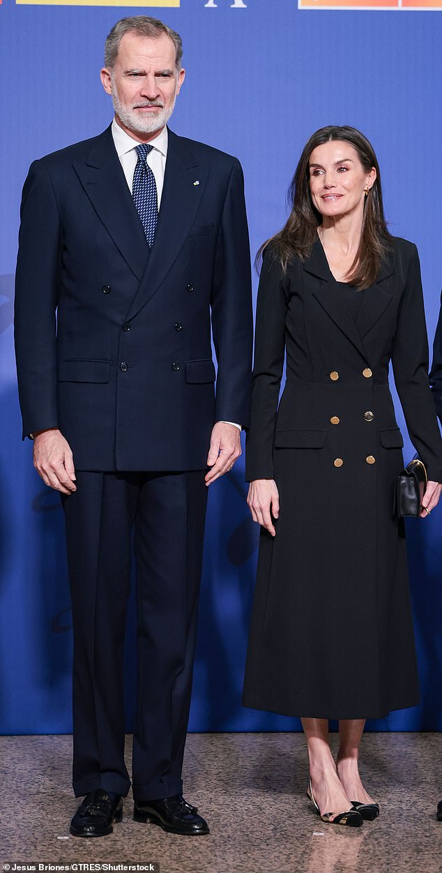 She was joined by King Felipe VI (pictured) at the memorial concert, which marked the 21st anniversary of the Madrid train bombings on March 11, 2004