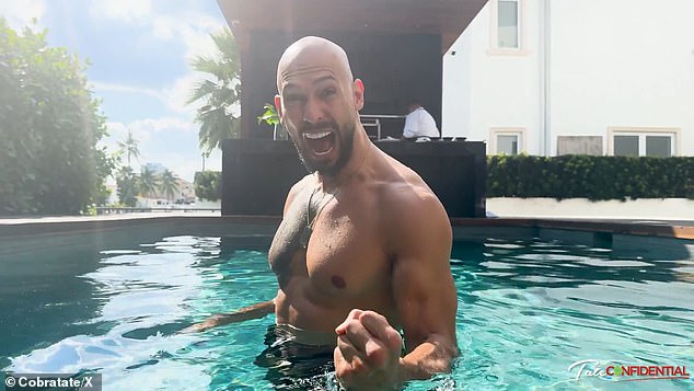 Another shot also shows Tate swimming in a luxury pool before later going clubbing and