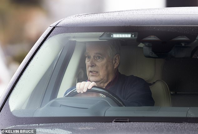 Prince Andrew appeared sombre during his morning ride around Windsor after it was confirmed he will not join the rest of the royals for the Commonwealth Service later today