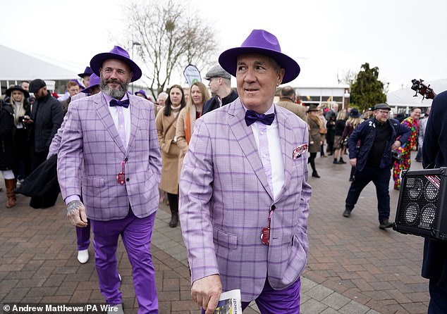 Not to be left behind, the men at Cheltenham also got into the spirit of Style Wednesday by donning brightly coloured suits with wacky prints