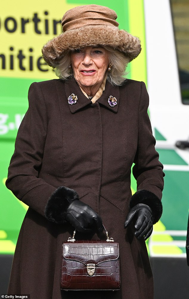 Camilla effortlessly combined tones of black, brown and a pop of burgundy, just like her nieces