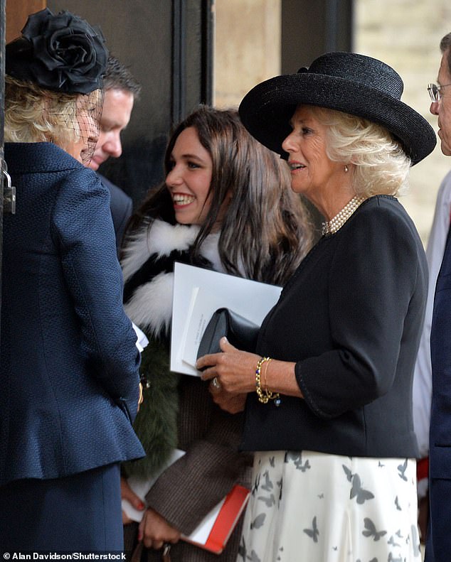 The 30-year-old is the daughter of Queen Camilla's late brother, Mark Shand (pictured: Ayesha and Camilla at Mark's memorial in London, 2014)