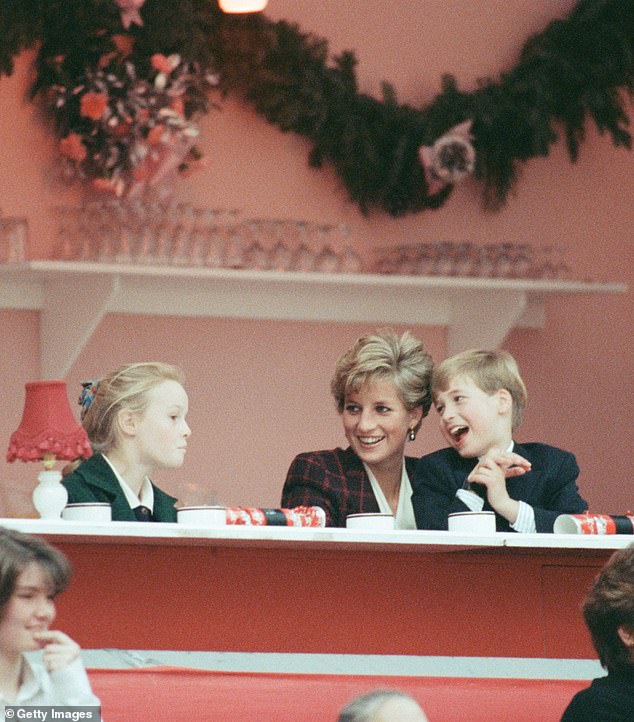 William was reportedly more reserved than his brother. Diana smiles as William shares a joke with a young girl, pictured in 1990