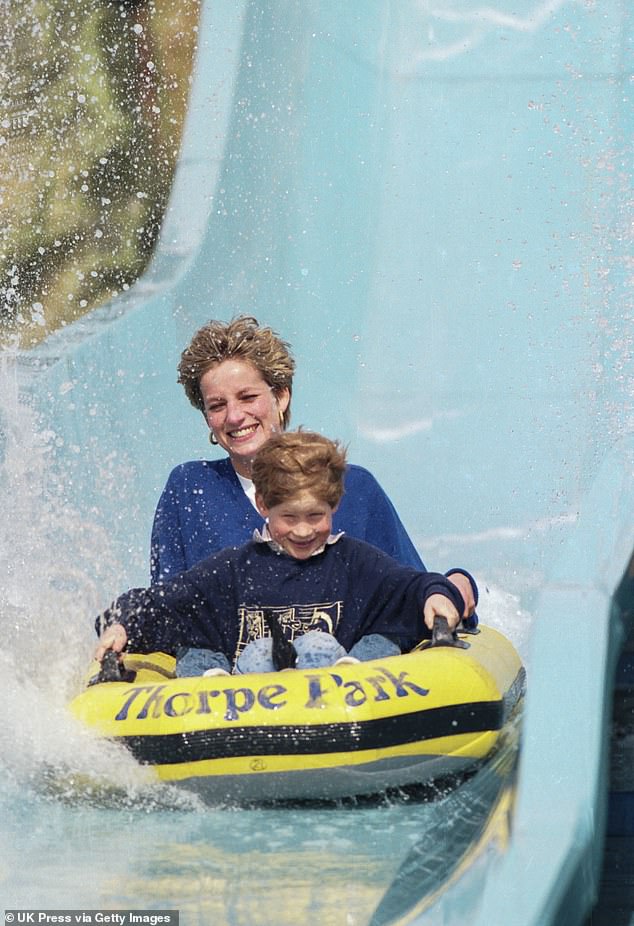 Harry often felt jealous of his brother, which gained him the nickname 'spare'. Diana and Harry are pictured in 1992 on the Depth Charge ride at Thorpe Park