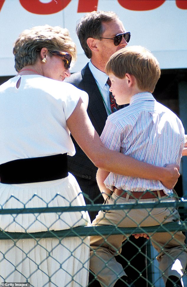 Harry was just 12 years old when Diana died and was forced to grieve in public with the world watching him closely. He is pictured with Diana in 1994 in Northampton